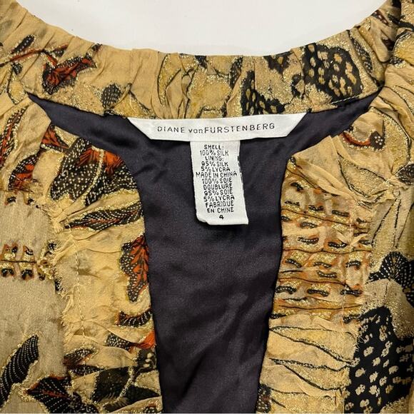 Diane Von Furstenberg Silk Brown Sheer Sleeves Knee Length Floral Dress Size 4 - Picture 9 of 13